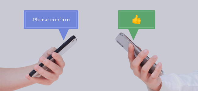 two people using smartphone. Information exchange, teaching, com